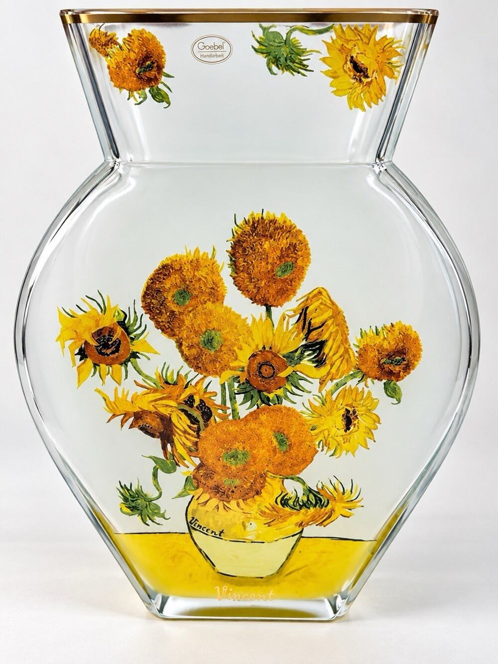 Goebel Artis Orbis Van Gogh Sunflowers Les Tournesols Glass Vase 12.75”
